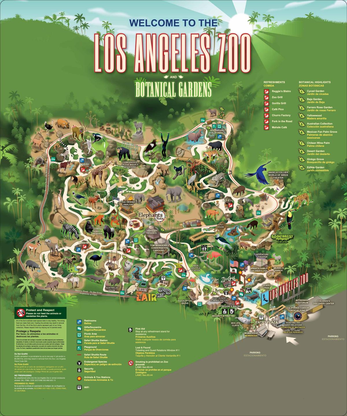 карта зоопарка Лос-Анджелеса